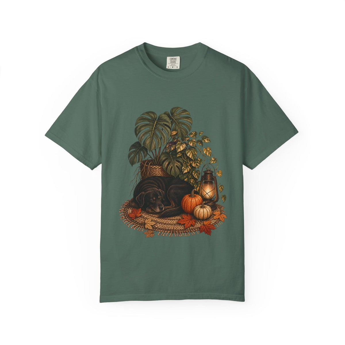 Botanical Vibes T-Shirt Ivory / XL Cozy Dog and Houseplants T-Shirt - Autumn Plant Art