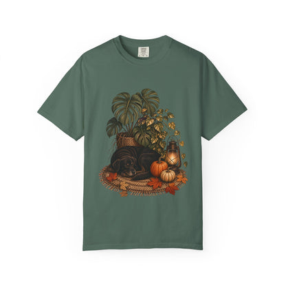 Botanical Vibes T-Shirt Ivory / XL Cozy Dog and Houseplants T-Shirt - Autumn Plant Art