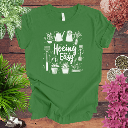 Printify T-Shirt Leaf / S Hoeing Ain’t Easy Gardening Tools T-Shirt