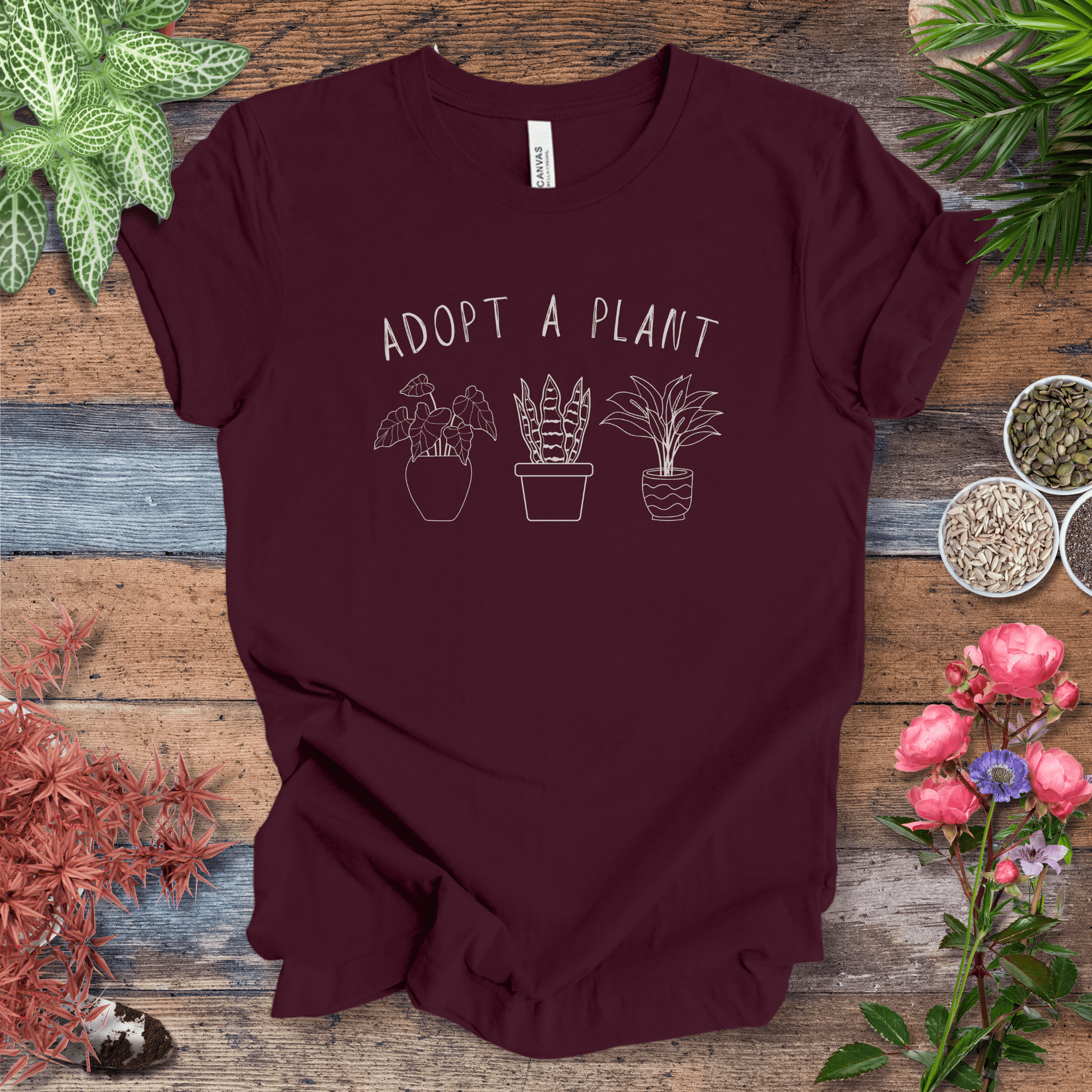 Printify T-Shirt Maroon / S Adopt A Plant T-Shirt