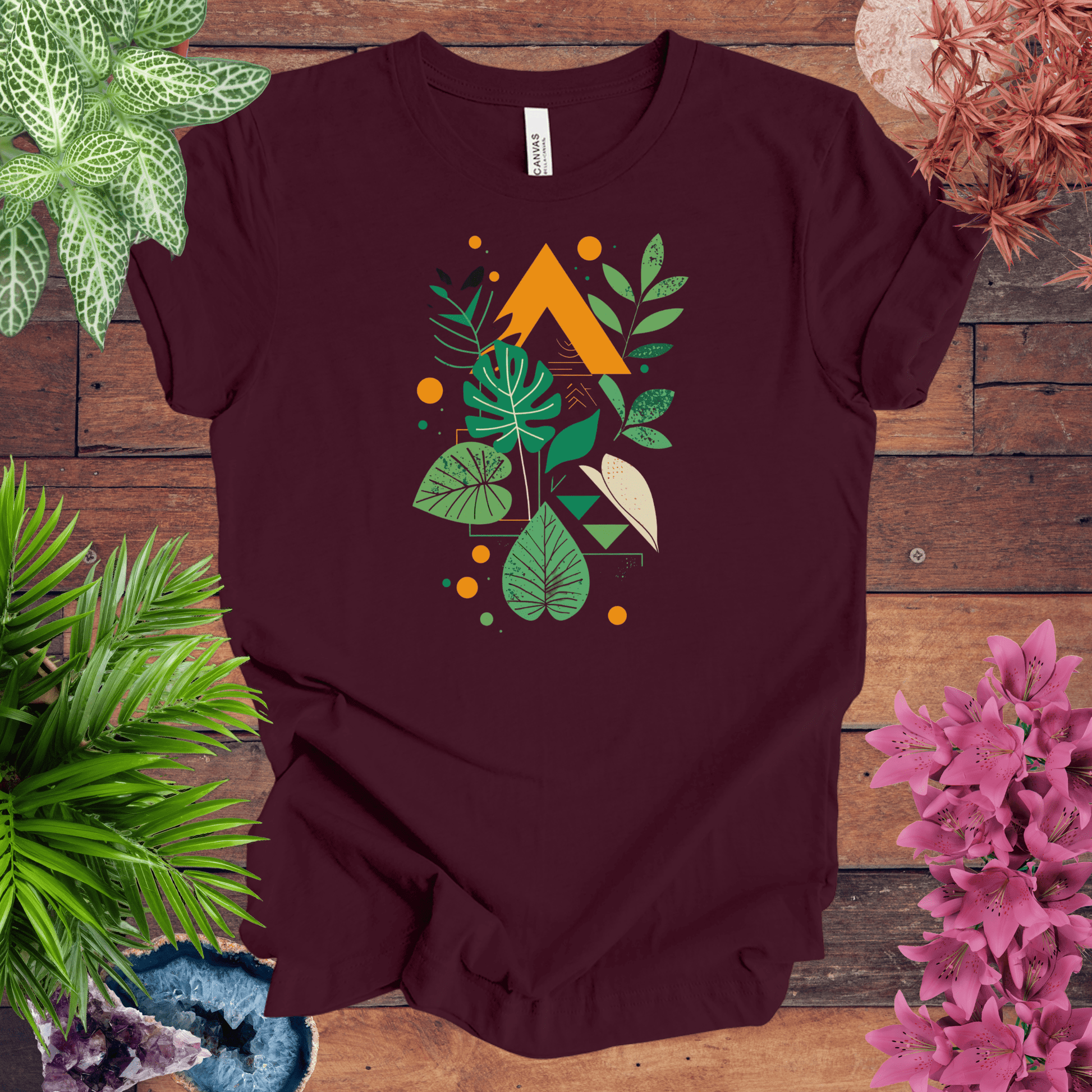 Printify T-Shirt Maroon / S Botanical Houseplant Modern T-Shirt