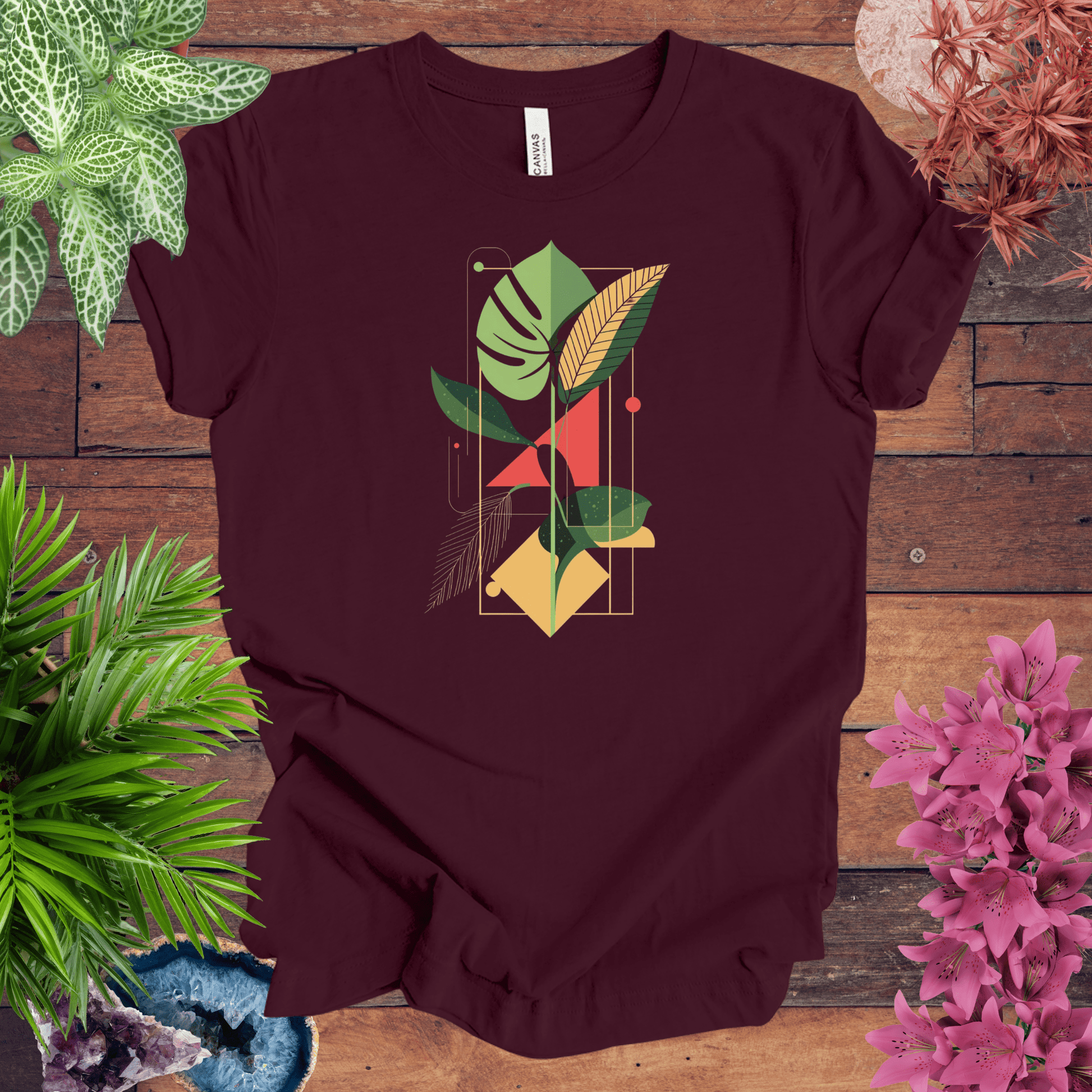 Printify T-Shirt Maroon / S Botanical Houseplant Retro T-Shirt