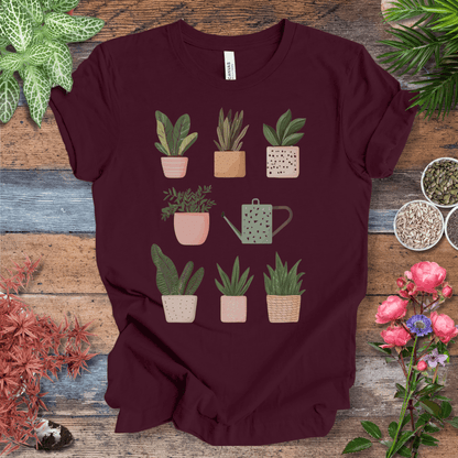 Printify T-Shirt Maroon / S Cute Potted Plant Collection Minimalist T-Shirt