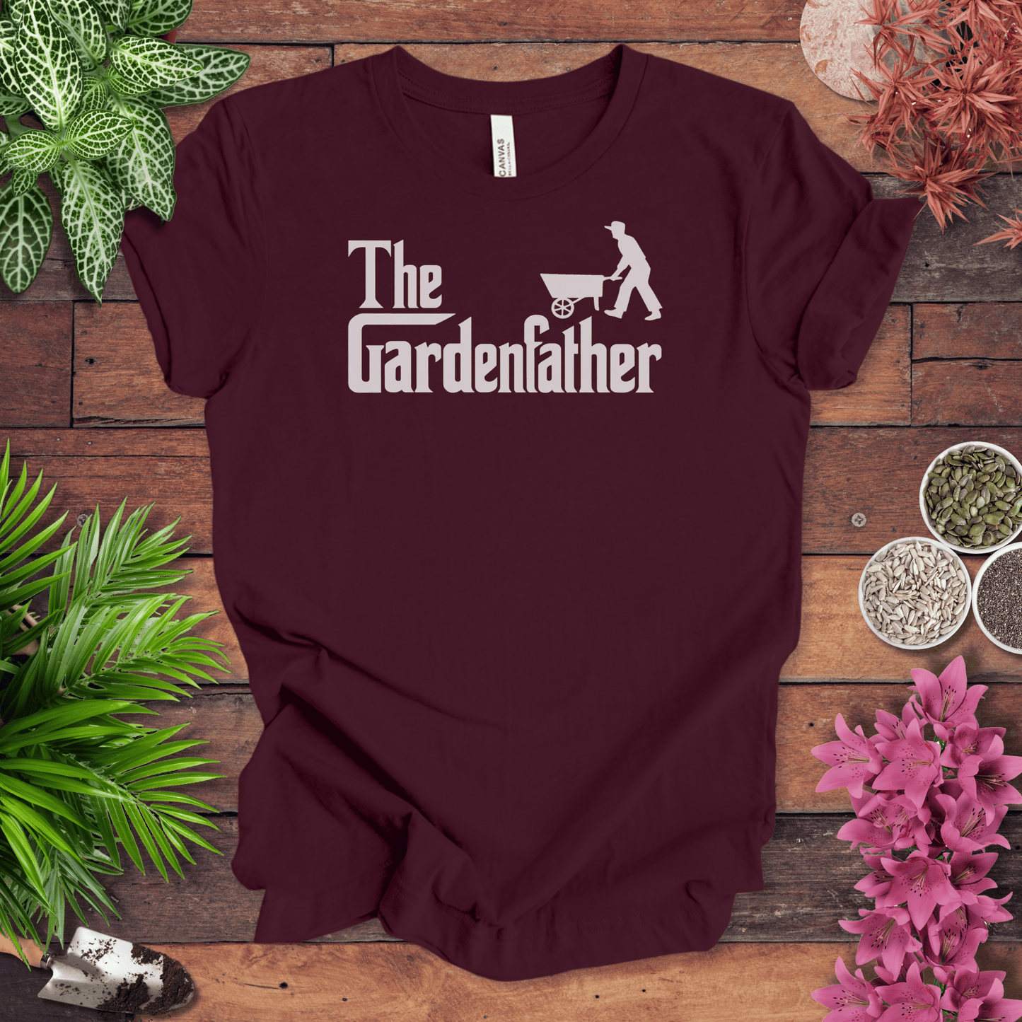Printify T-Shirt Maroon / S Dad Gardening T-Shirt – “The Gardenfather” Funny Gardener Gift Tee