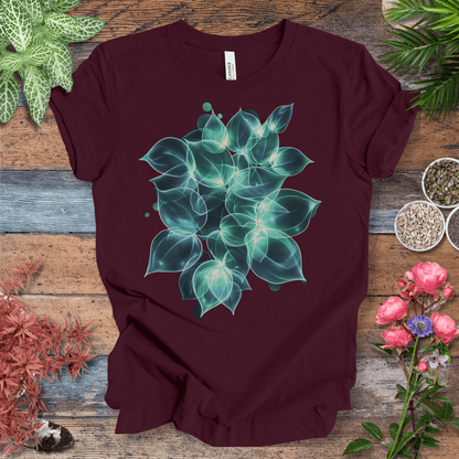 Printify T-Shirt Maroon / S Ethereal Glowing Leaves Botanical Nature Lover T-Shirt