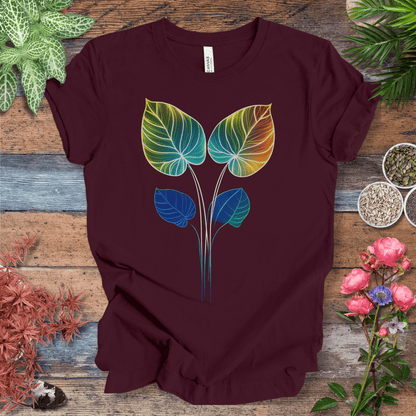 Printify T-Shirt Maroon / S Glowing Futuristic Leaves Botanical Nature Lover T-Shirt