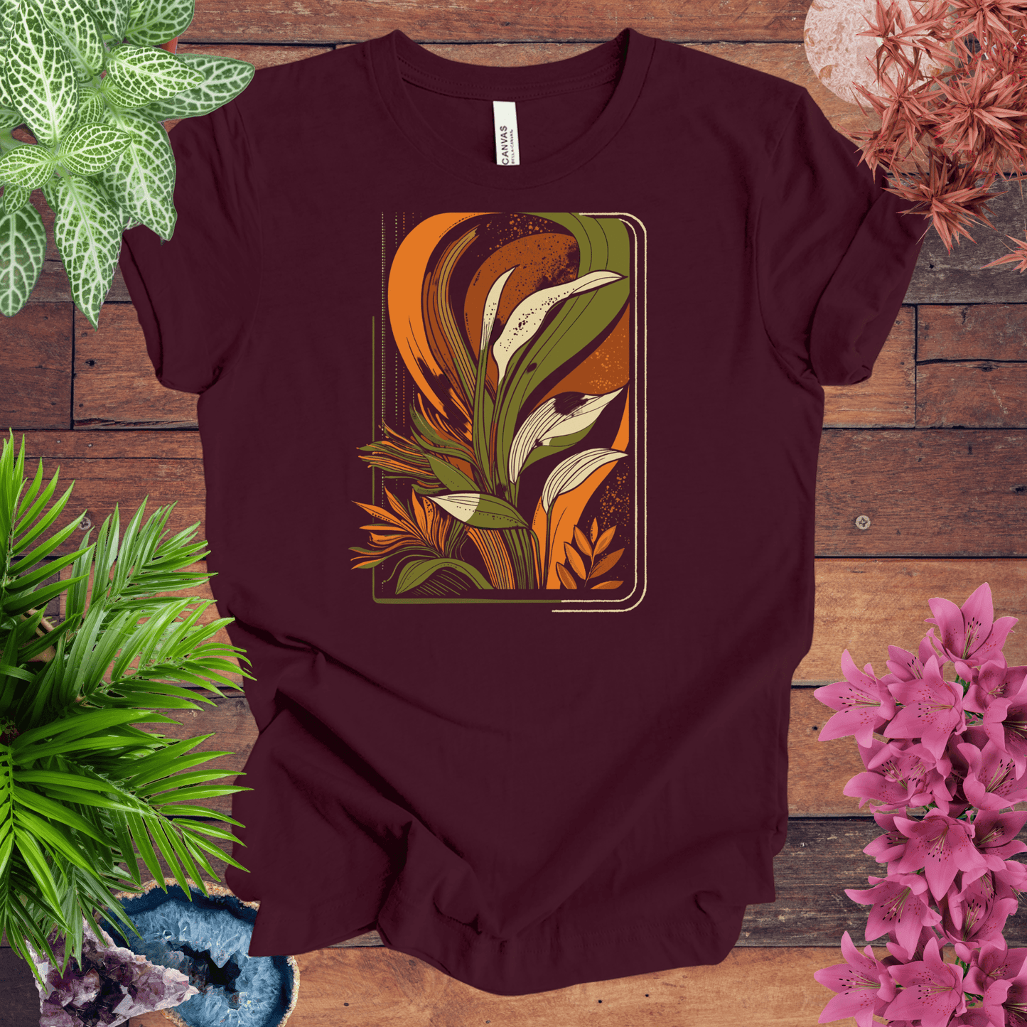Printify T-Shirt Maroon / S Houseplants Box Retro T-Shirt