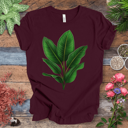 Printify T-Shirt Maroon / S Lush Green Tropical Leaves Jungle Vibes Plant Lover T-Shirt