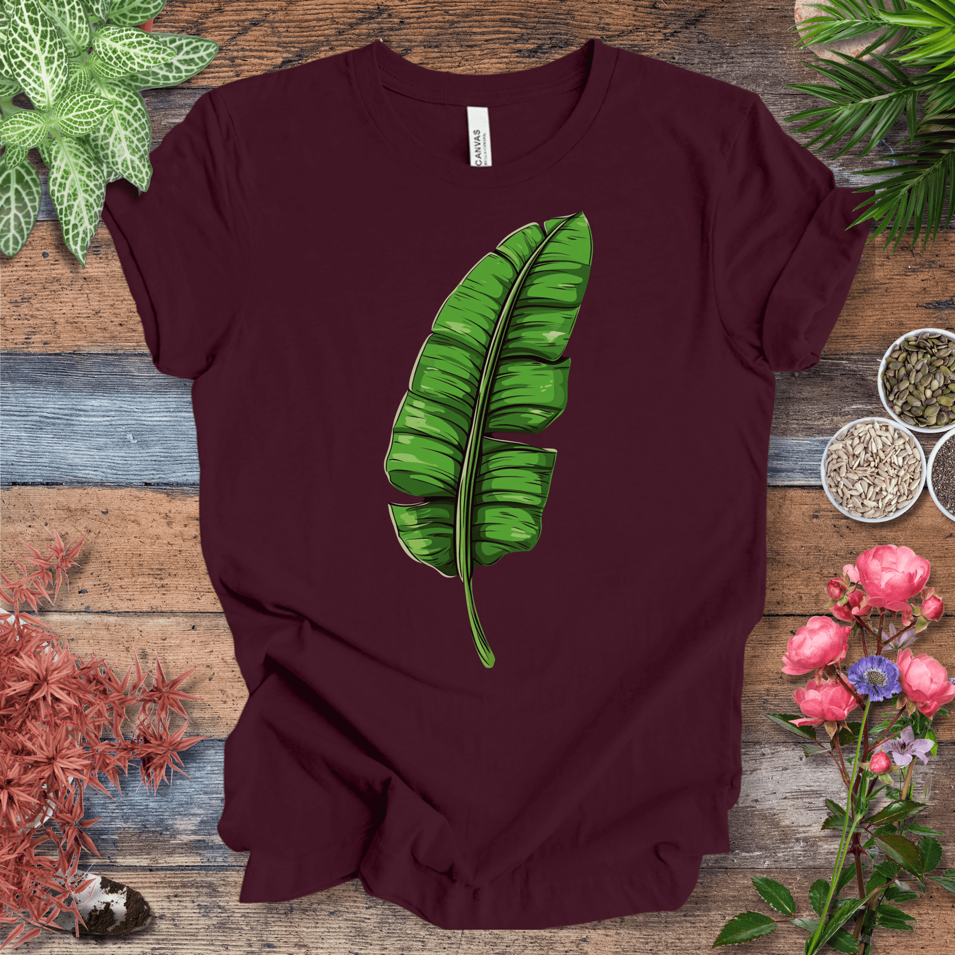 Printify T-Shirt Maroon / S Minimalist Banana Leaf T-Shirt