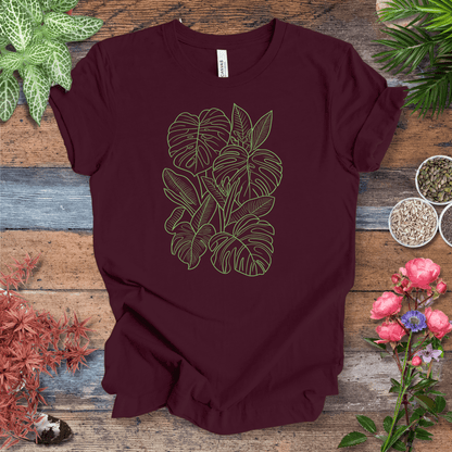 Printify T-Shirt Maroon / S Minimalist Neon Monstera Plant T-Shirt