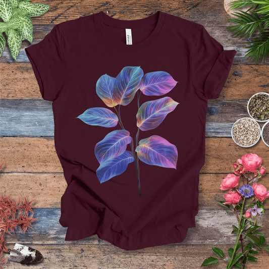 Printify T-Shirt Maroon / S Neon Glow Calathea plant T-Shirt