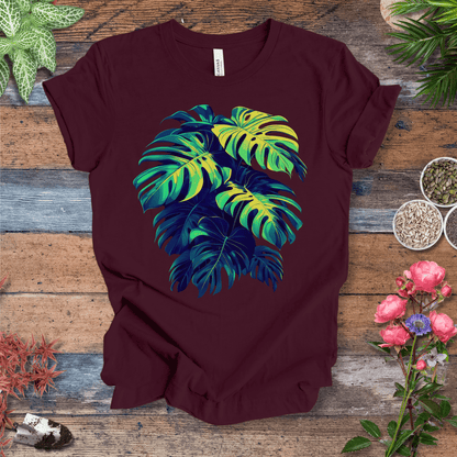 Printify T-Shirt Maroon / S Neon Monstera Leaves T-Shirt