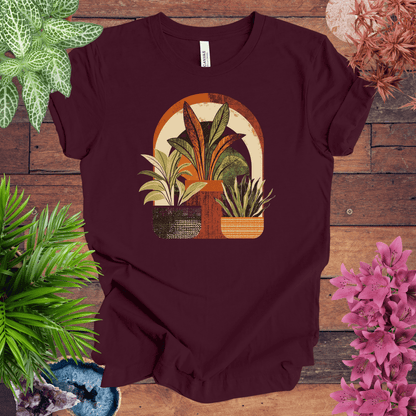 Printify T-Shirt Maroon / S Retro Boho Plant Arch T-Shirt