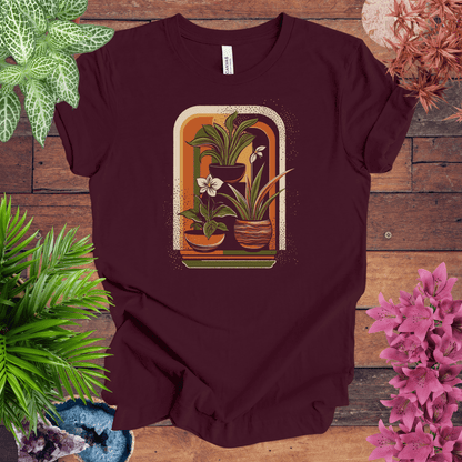 Printify T-Shirt Maroon / S Retro Houseplants Waves T-Shirt