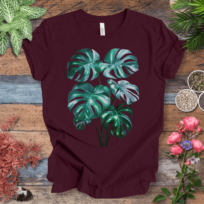 Printify T-Shirt Maroon / S Shiny Monstera Leaf Jungle Aesthetic Plant Lover T-Shirt
