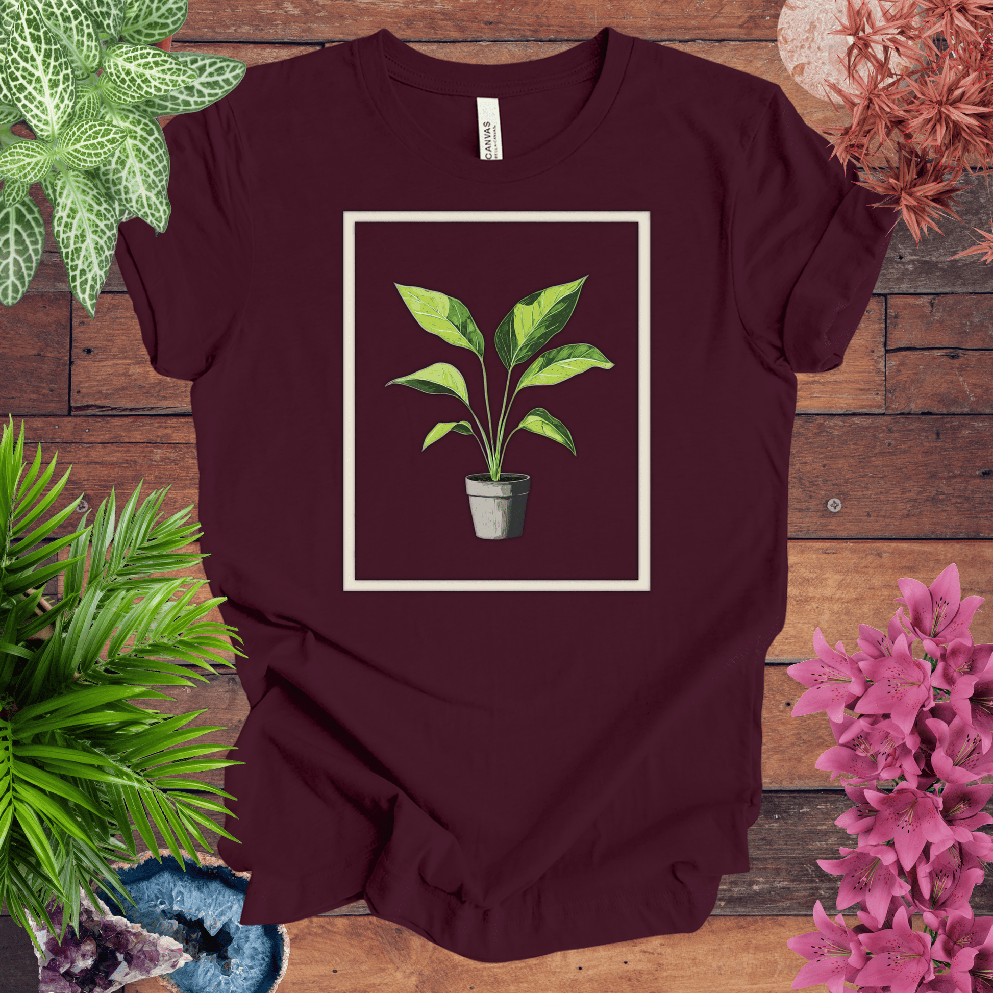 Printify T-Shirt Maroon / S Tropical Houseplant Art T-Shirt