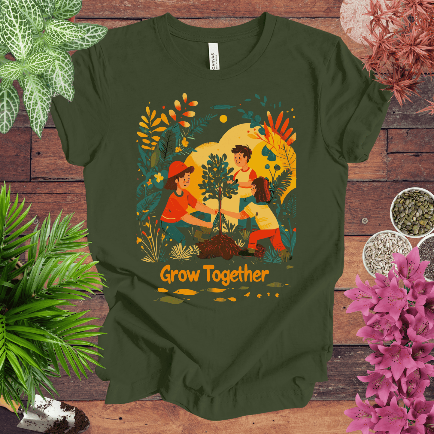 Printify T-Shirt Military Green / S Grow Together T-Shirt