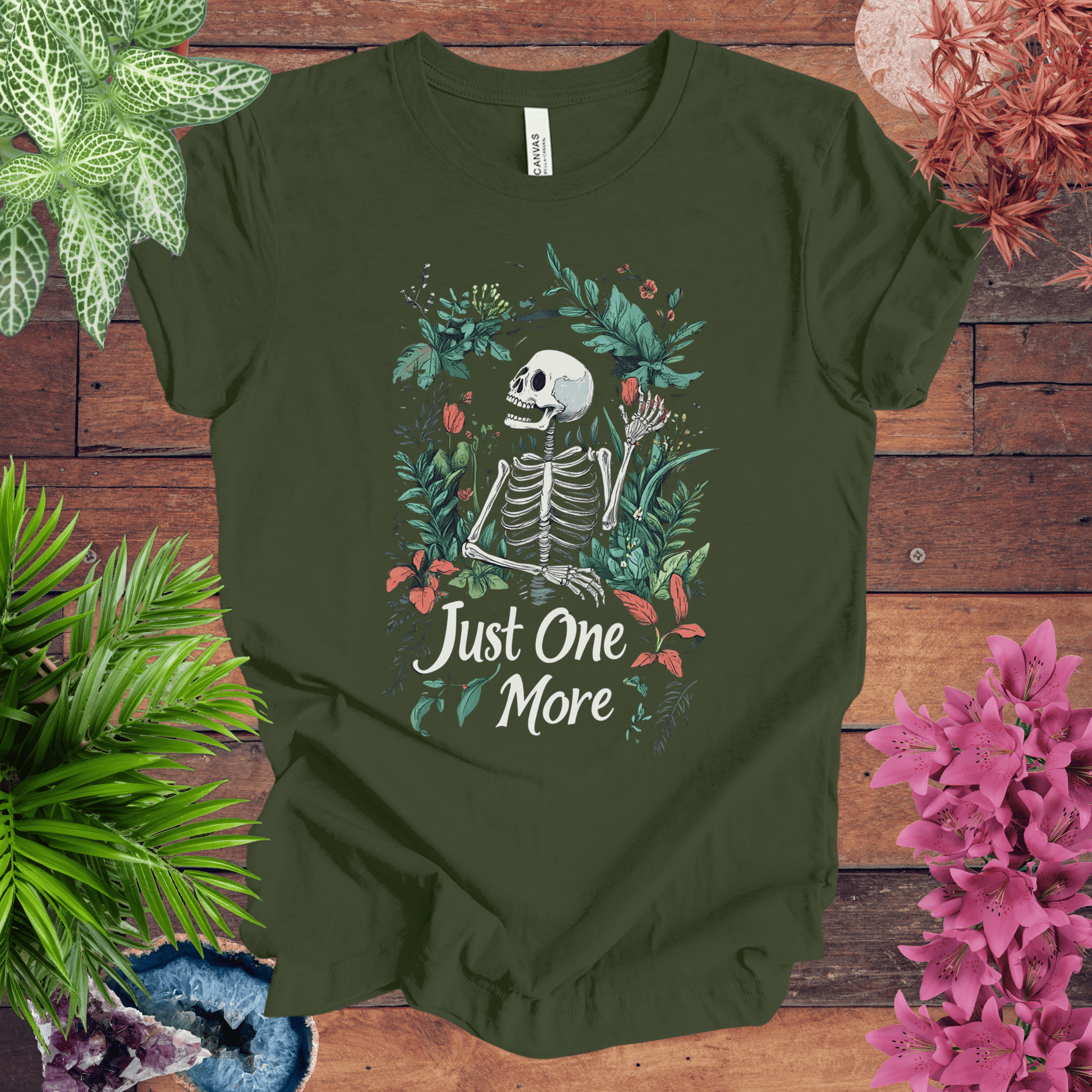 Printify T-Shirt Military Green / S Just One More Plant Skeleton T-Shirt