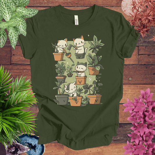 Printify T-Shirt Military Green / S Kittens in the Garden T-Shirt