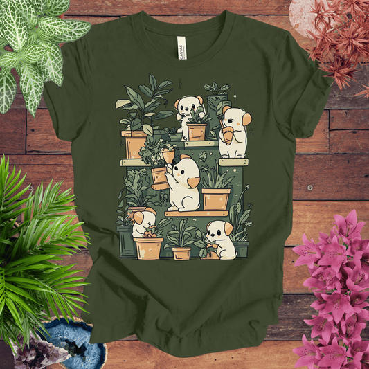Printify T-Shirt Military Green / S Puppy Gardeners - Potting Party T-Shirt