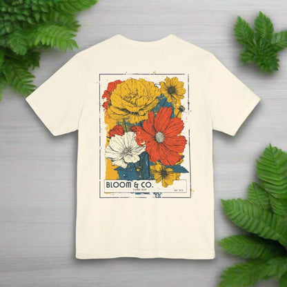 Printify T-Shirt Natural / S Bloom & Co. Vintage Flower Shop Tee | Eco-Friendly Botanical Art T-Shirt