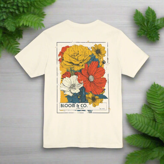 Printify T-Shirt Natural / S Bloom & Co. Vintage Flower Shop Tee | Eco-Friendly Botanical Art T-Shirt