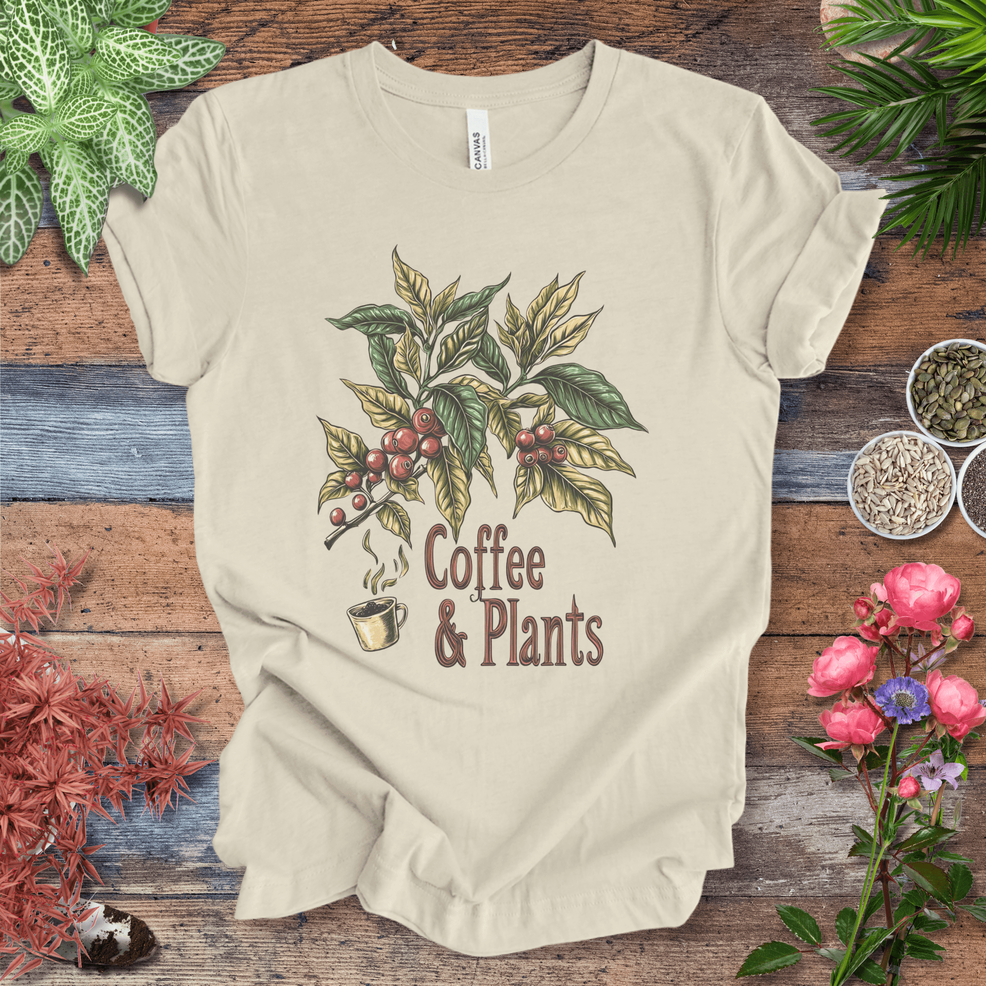 Printify T-Shirt Natural / S Coffee & Plants Botanical T-Shirt