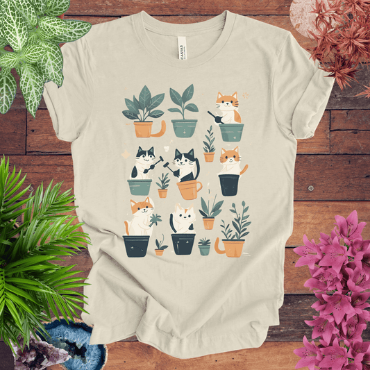 Printify T-Shirt Natural / S Curious Cats and Houseplants T-Shirt