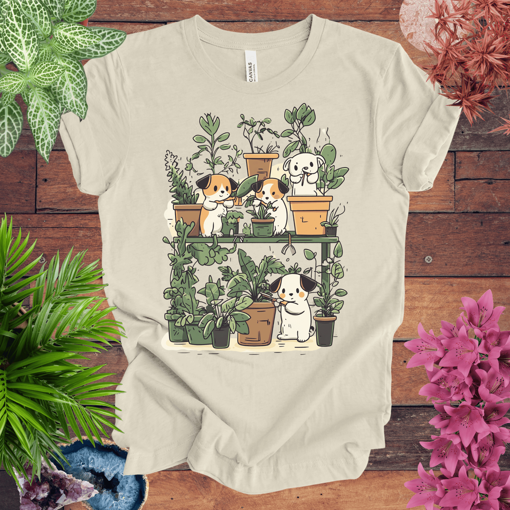 Printify T-Shirt Natural / S Green Paws - Puppy Plant Care T-Shirt