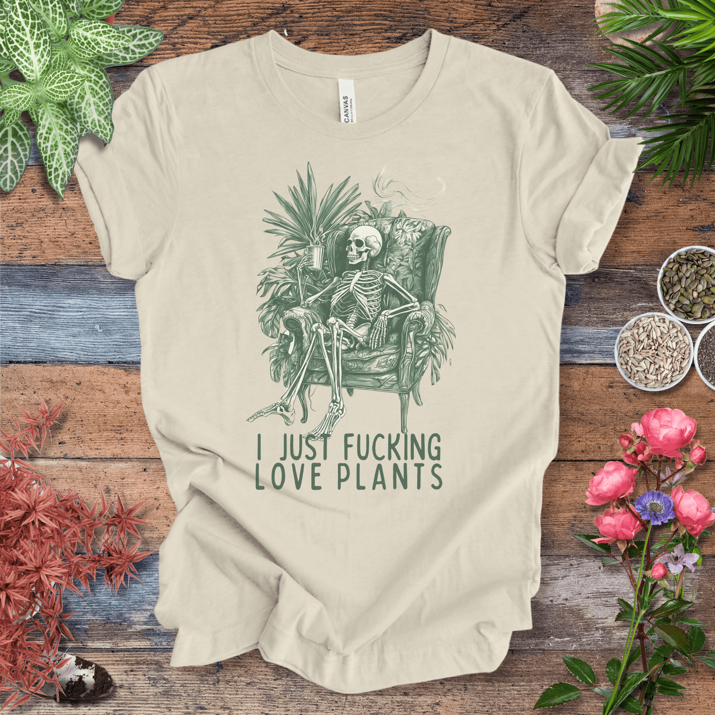 Printify T-Shirt Natural / S I Just Love Plants Skeleton T-Shirt