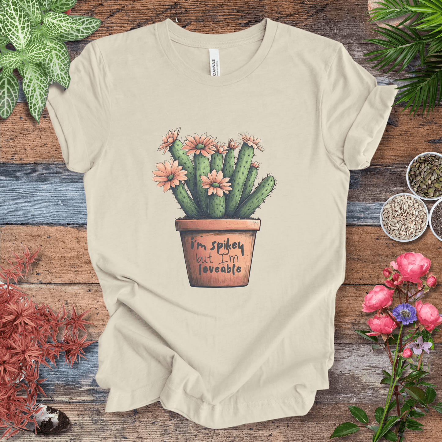 Printify T-Shirt Natural / S "I'm Spikey but I'm Lovable" Funny Cactus Lover T-Shirt