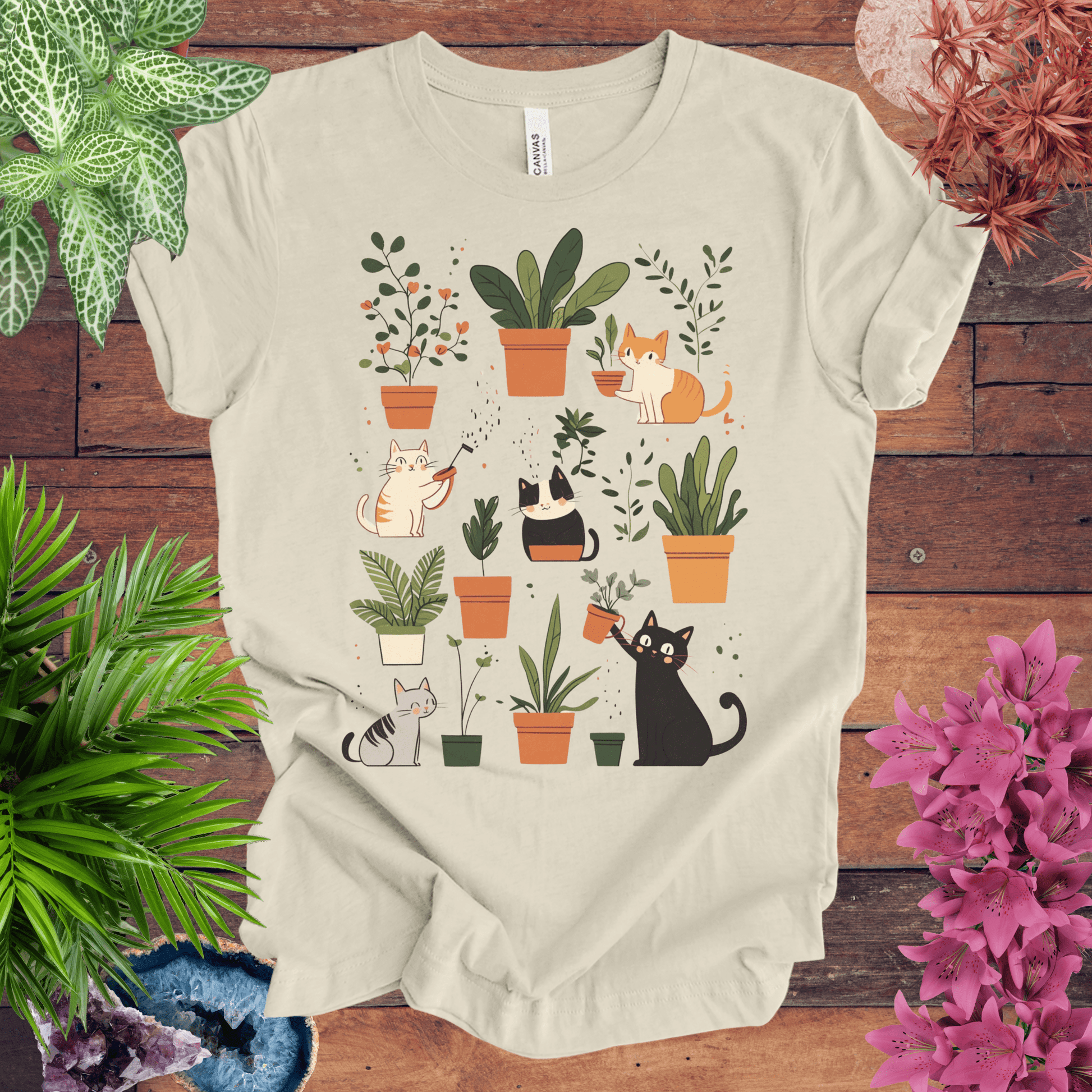 Printify T-Shirt Natural / S Kittens Tending Their Garden T-Shirt