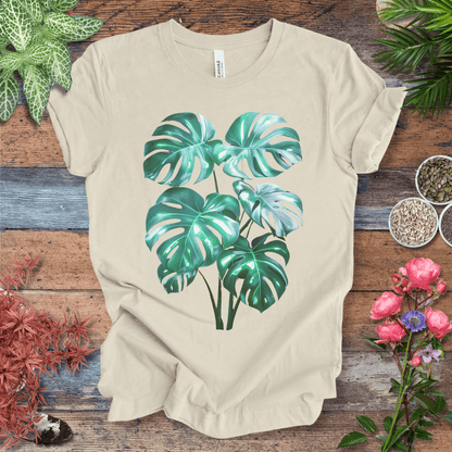 Printify T-Shirt Natural / S Shiny Monstera Leaf Jungle Aesthetic Plant Lover T-Shirt