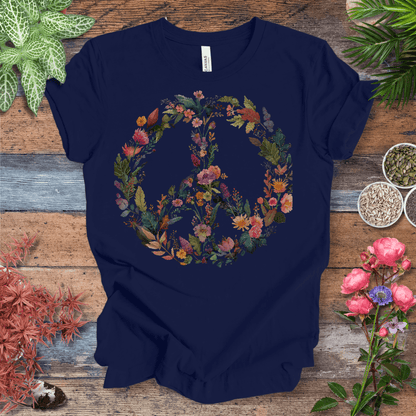 Printify T-Shirt Navy / S Autumn Floral Peace Wreath Tee – Fall Color Botanical T-Shirt | Sustainable Garden Lover Shirt | Plant Parent Gift