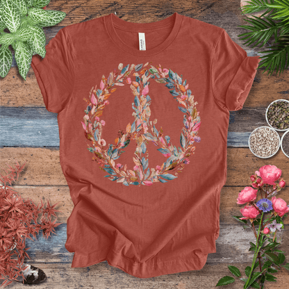 Printify T-Shirt Pastel Watercolor Peace Sign Floral T-Shirt | Boho Rainbow Garden Wreath Tee, Hippie Festival Top, Spring-Summer 2025 Trend