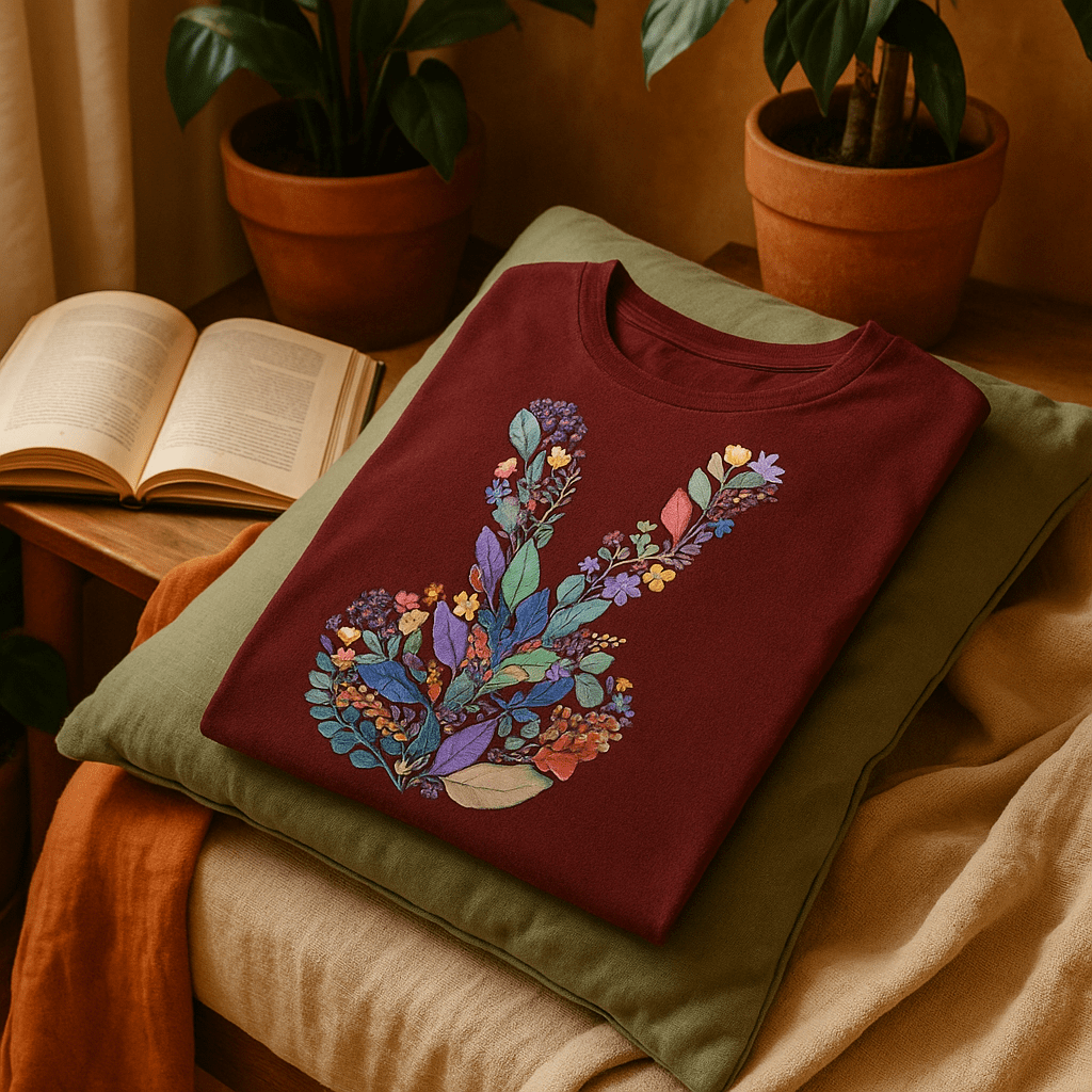 Printify T-Shirt Peace Hand Floral T-Shirt – Watercolor V Sign Tee | Garden Activist Shirt | Sustainable Plant Lover Unisex Gift
