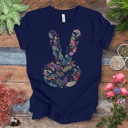 Printify T-Shirt Peace Hand Floral T-Shirt – Watercolor V Sign Tee | Garden Activist Shirt | Sustainable Plant Lover Unisex Gift