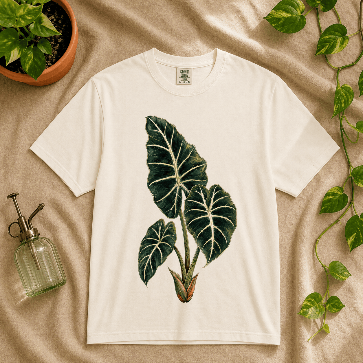 Printify T-Shirt Pepper / L Alocasia Velvet Graphic T-Shirt - Plant Lover Gift