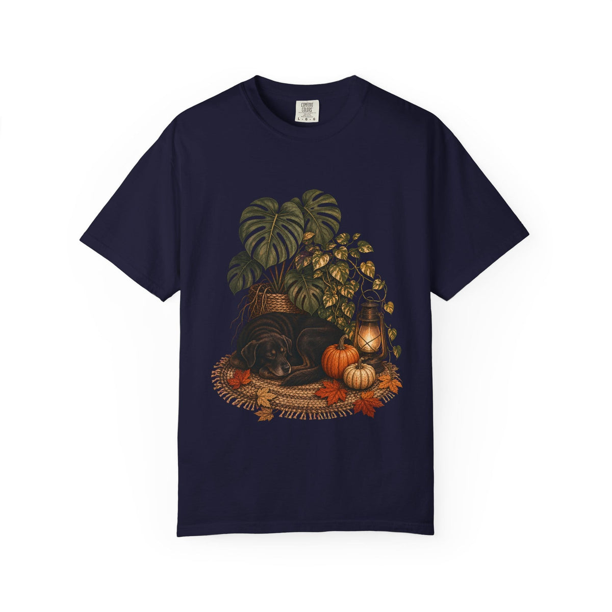 Botanical Vibes T-Shirt Pepper / L Cozy Dog and Houseplants T-Shirt - Autumn Plant Art