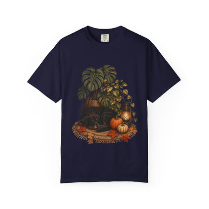 Botanical Vibes T-Shirt Pepper / L Cozy Dog and Houseplants T-Shirt - Autumn Plant Art