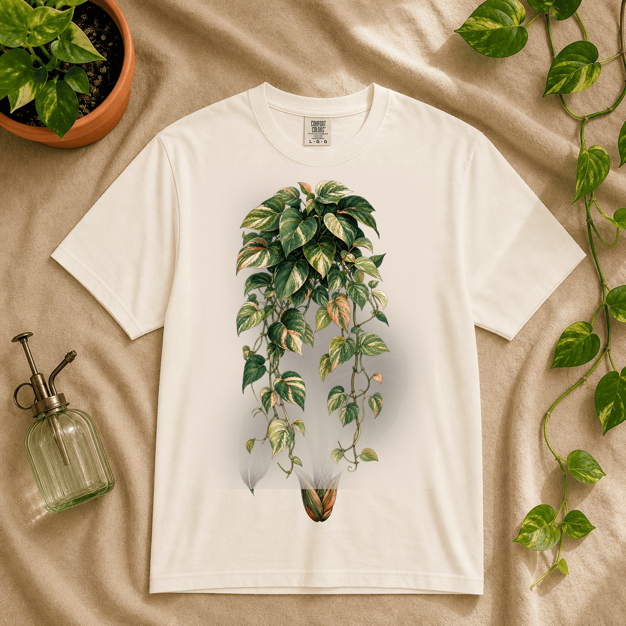 Printify T-Shirt Pepper / L Variegated Pothos Graphic T-Shirt - Plant Lover Gift
