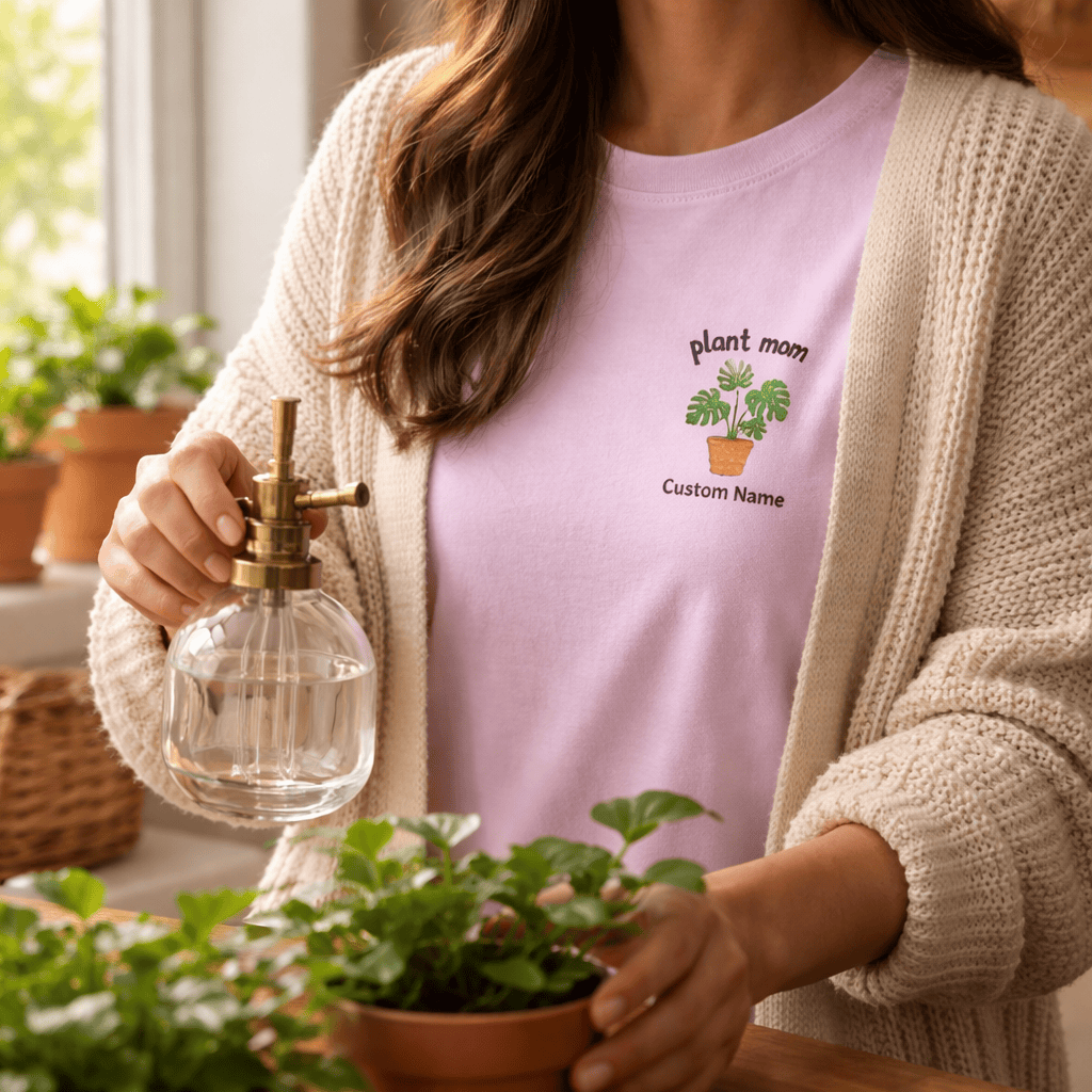 Printify T-Shirt Personalized Plant Mom T-Shirt – Custom Embroidered Plant Lover Gift