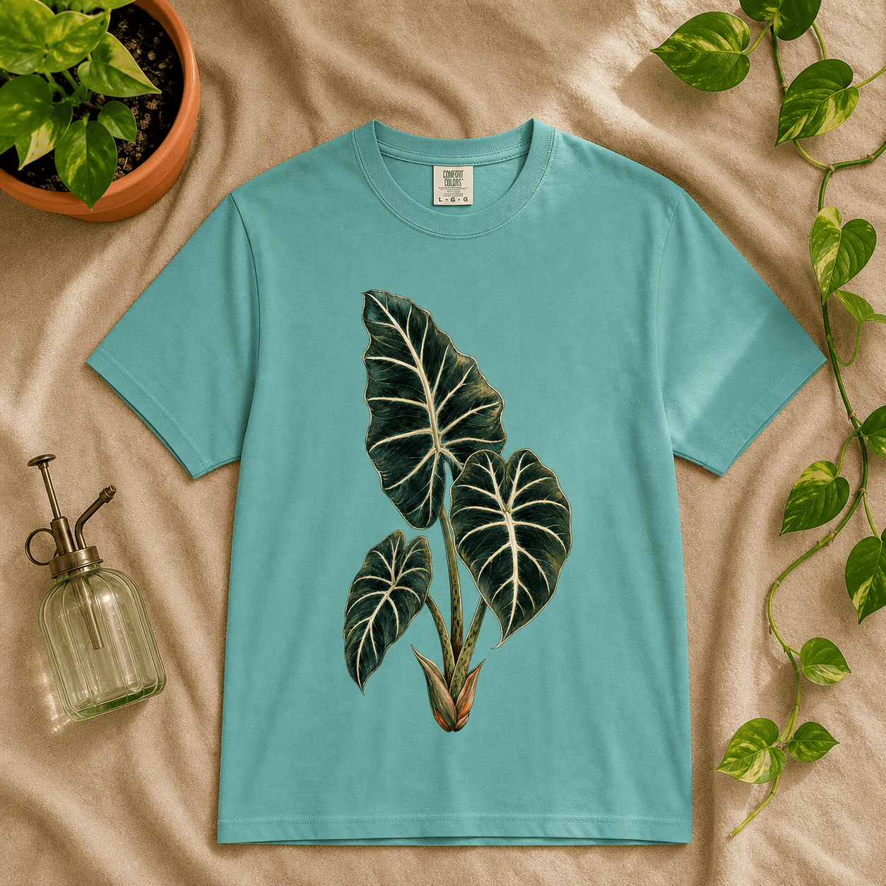 Printify T-Shirt Seafoam / S Alocasia Velvet Graphic T-Shirt - Plant Lover Gift
