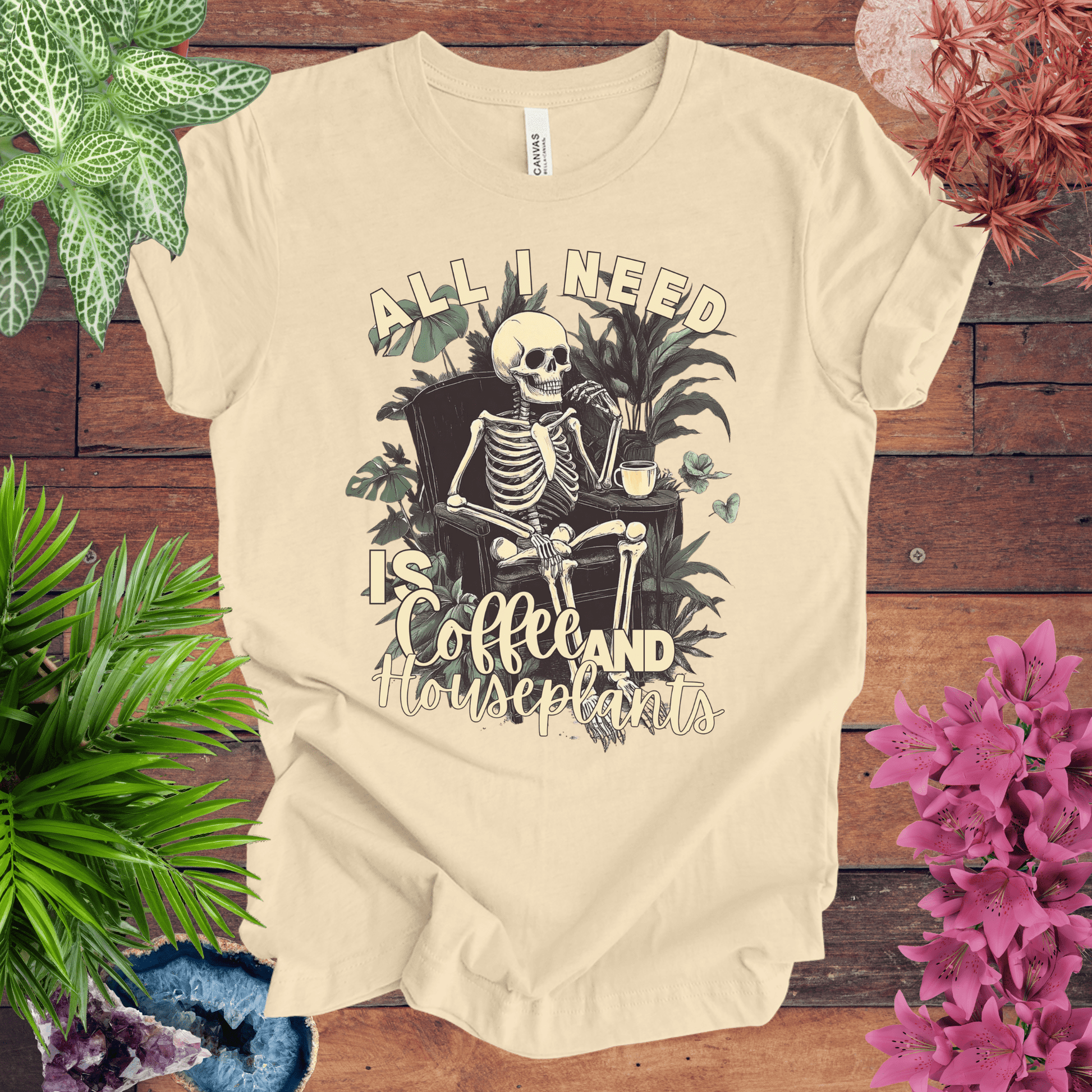 Printify T-Shirt Soft Cream / S All I Need Is Coffee and Houseplants T-Shirt