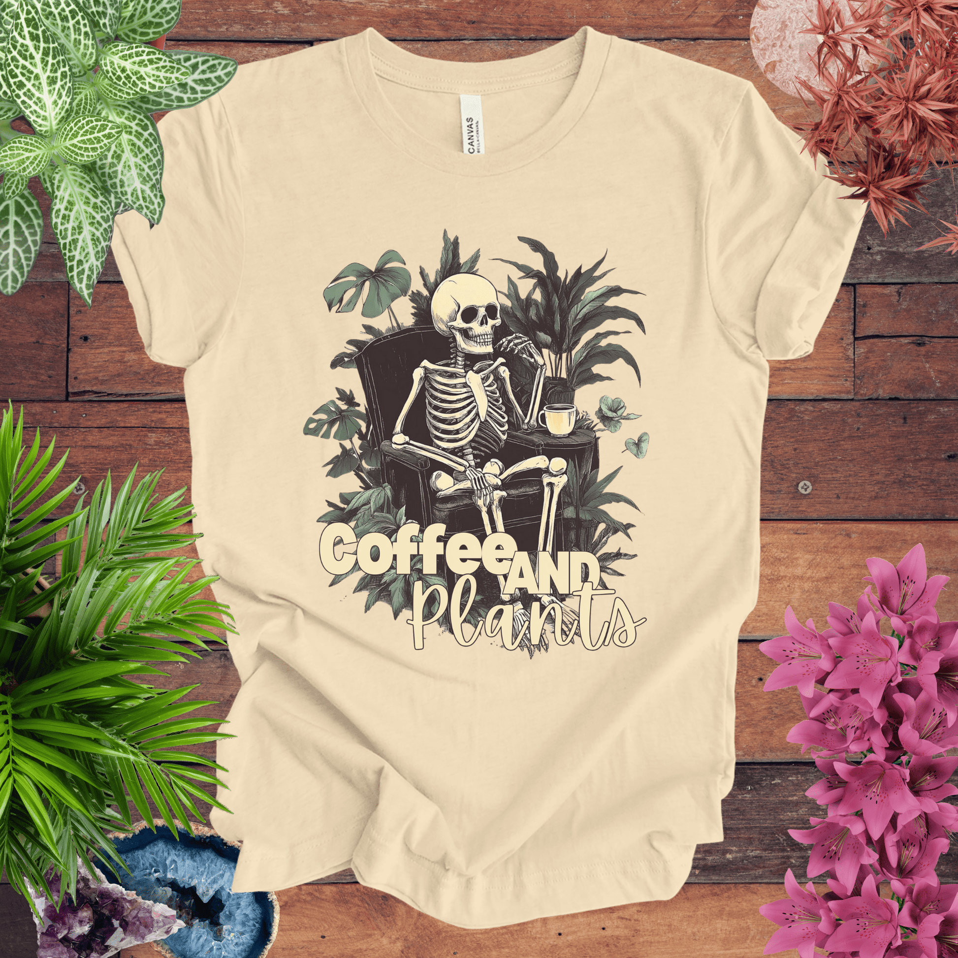 Printify T-Shirt Soft Cream / S Coffee and Plants Skeleton T-Shirt