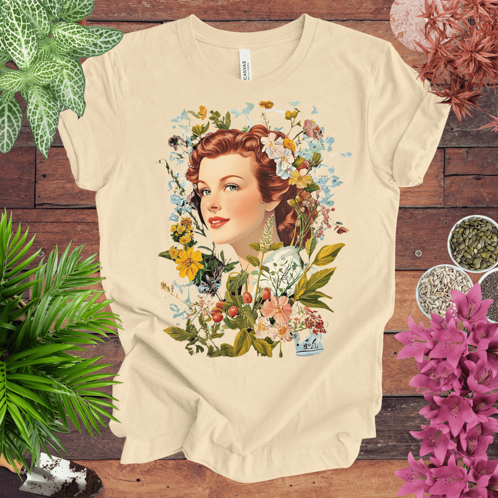 Printify T-Shirt Soft Cream / S Vintage Floral Portrait T-Shirt