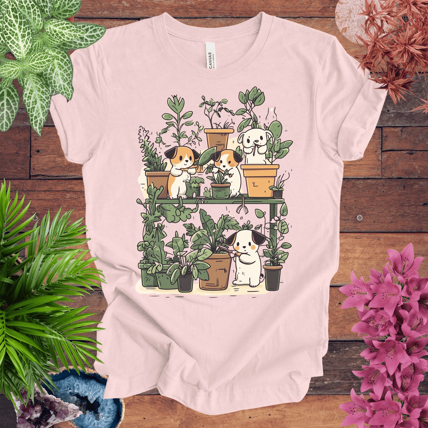 Printify T-Shirt Soft Pink / S Green Paws - Puppy Plant Care T-Shirt