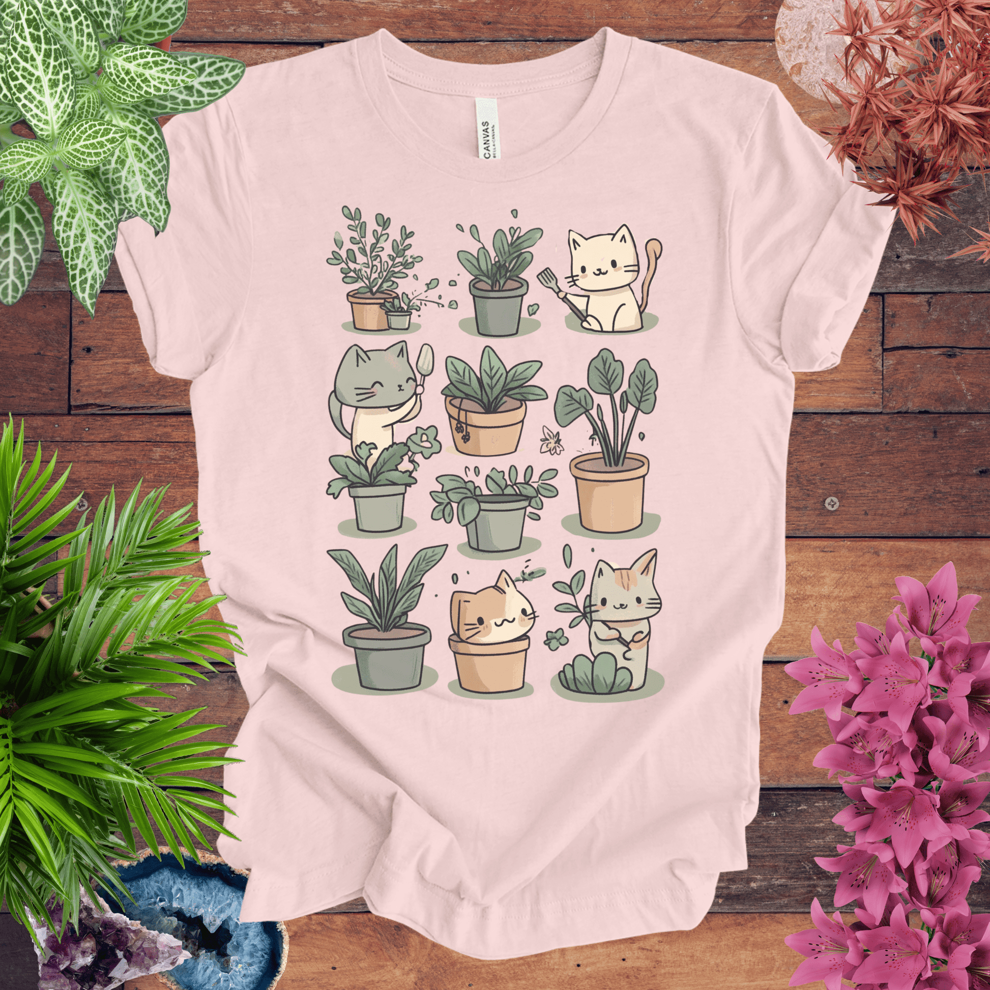 Printify T-Shirt Soft Pink / S Mischievous Kitties Garden Helpers T-Shirt