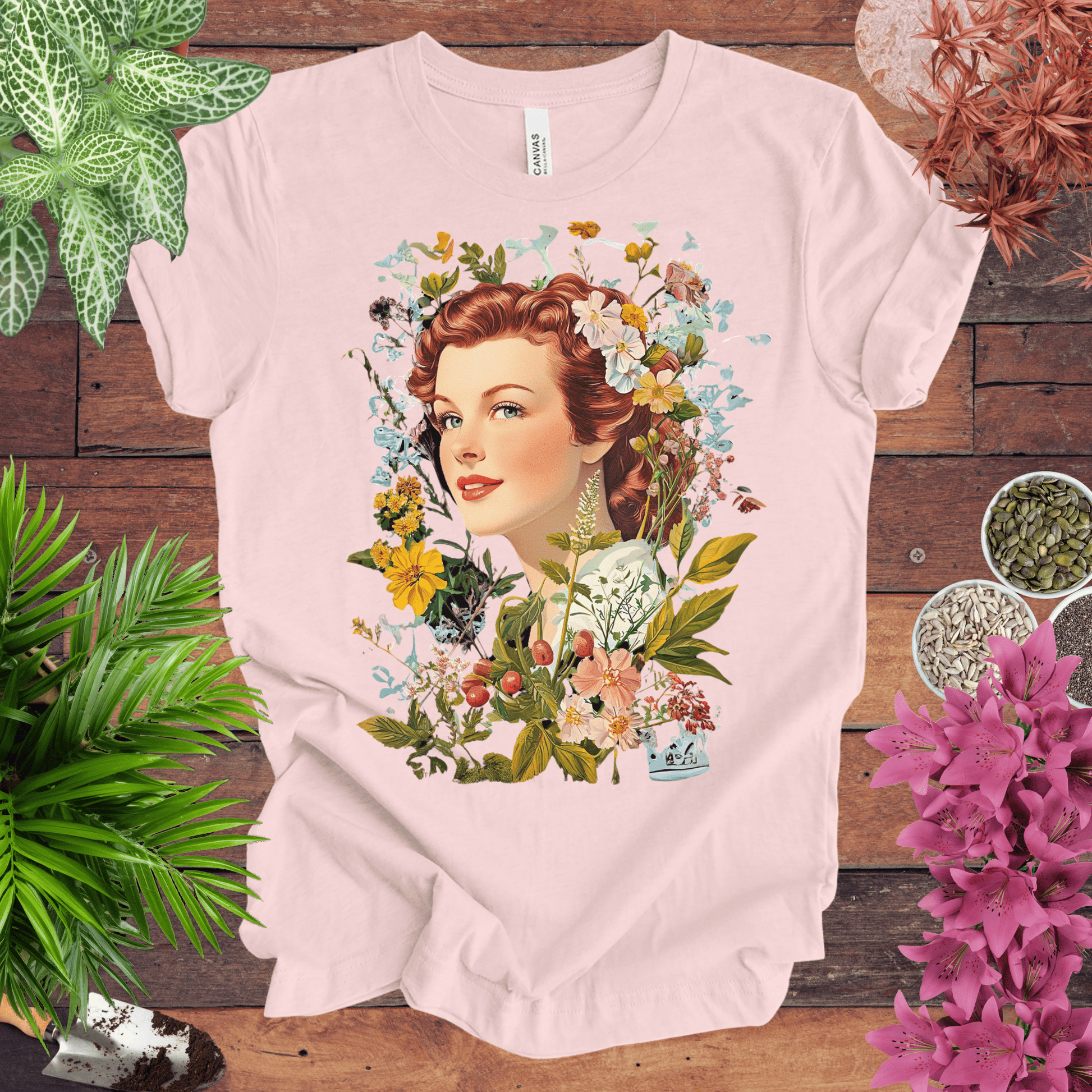 Printify T-Shirt Soft Pink / S Vintage Floral Portrait T-Shirt