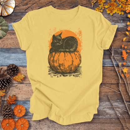 Printify T-Shirt Solid Banana Cream / S Moonlit Black Cat & Pumpkin Tee | Unisex Cotton